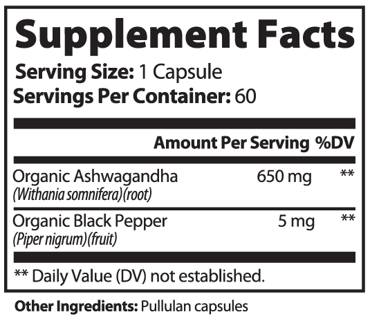Organic Ashwagandha Supplement Capsules – Plant-Based Formula