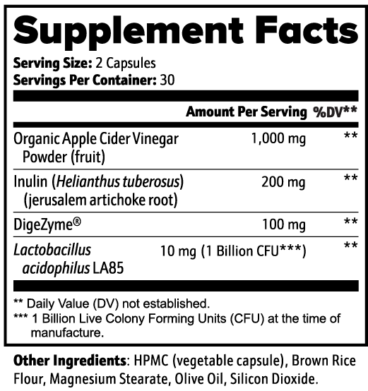 Apple cider vinegar supplement with inulin and probiotics
