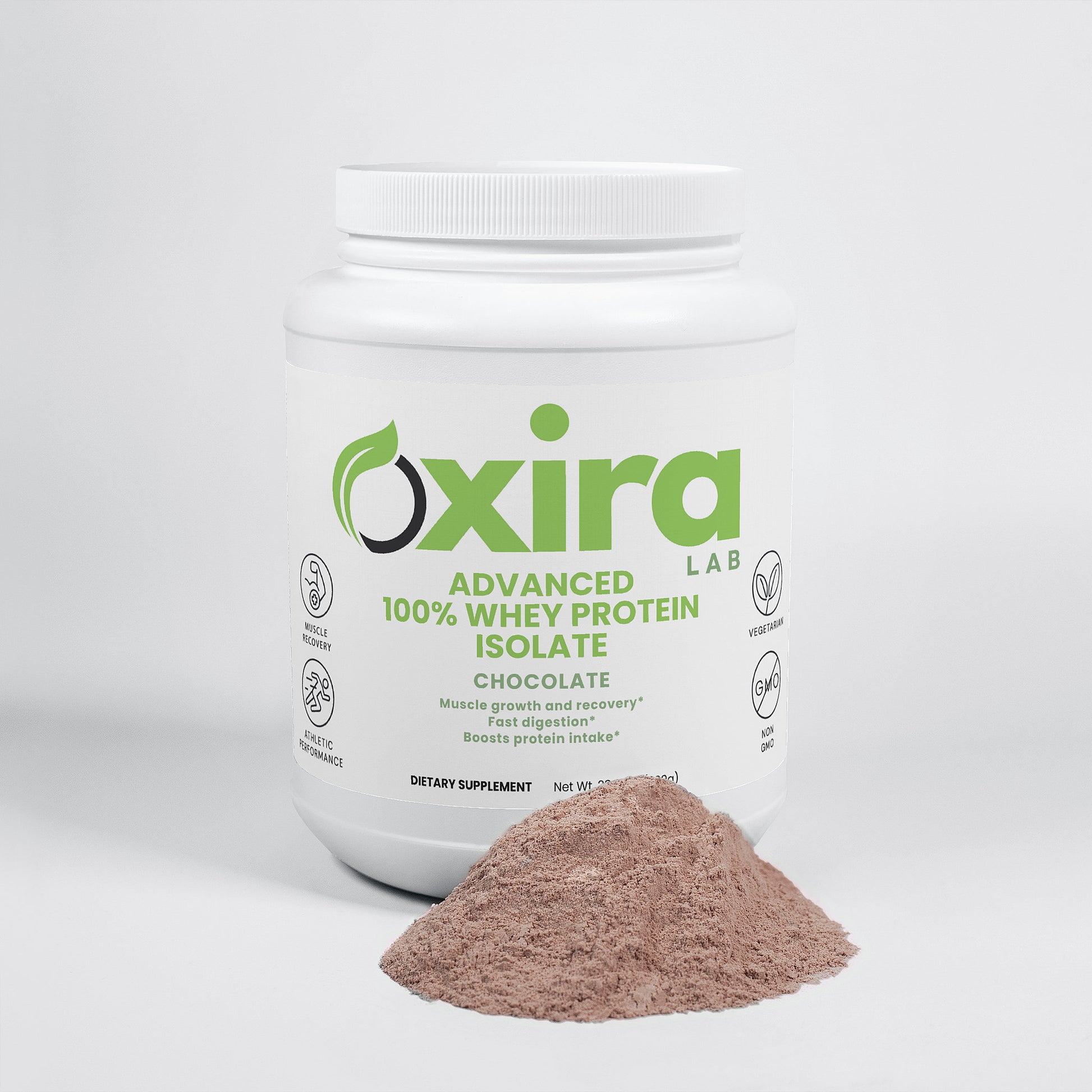 Chocolate whey protein isolate supplement powder
