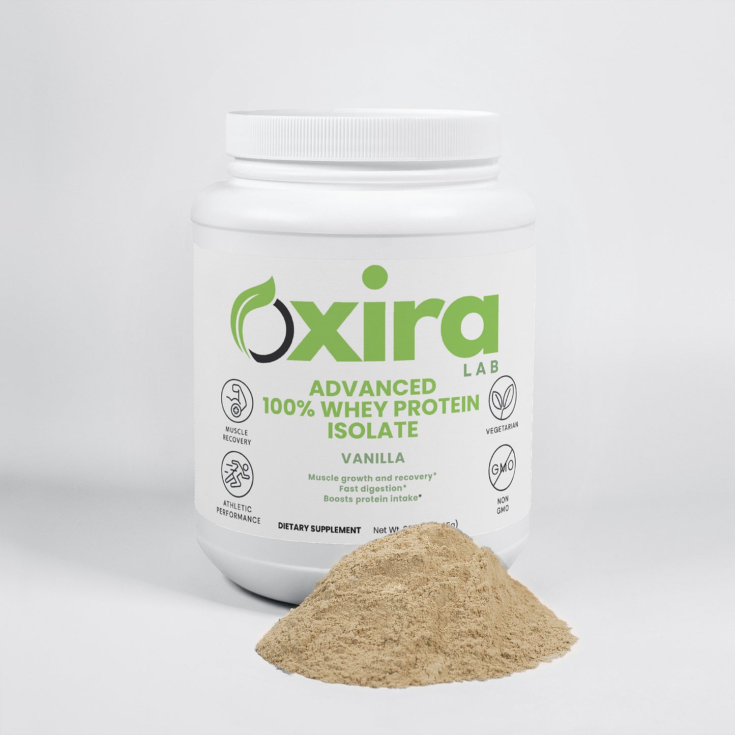High-quality vanilla whey protein powder shake