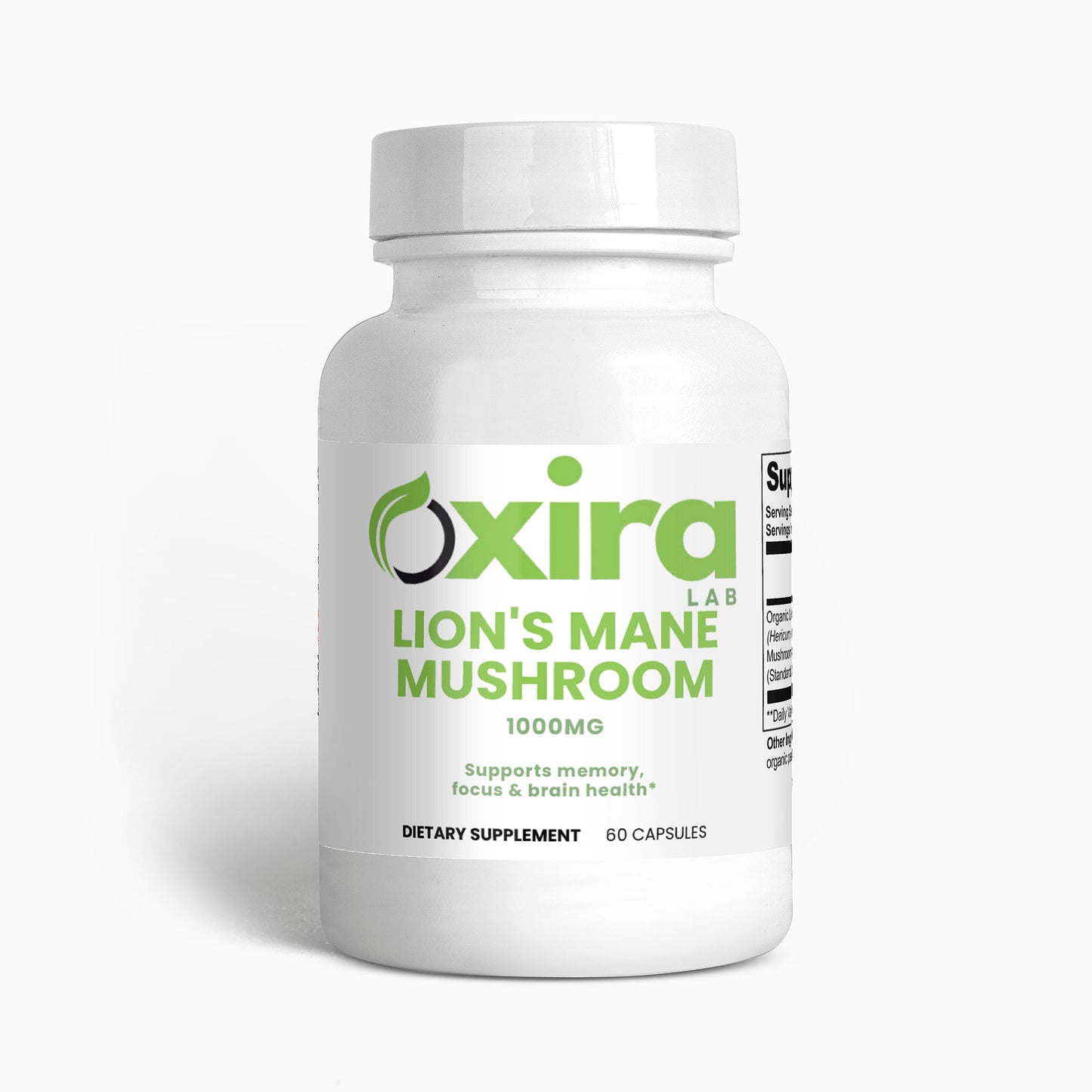 Lion’s Mane Mushroom Supplement Capsules – Product Bottle Front