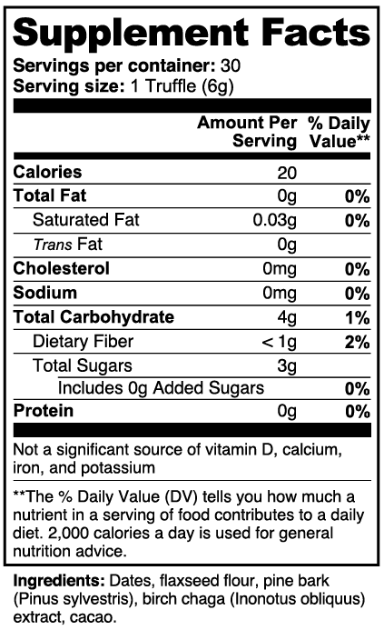 Birch Chaga Truffles Supplement for Gut Health – Supplement Facts Label