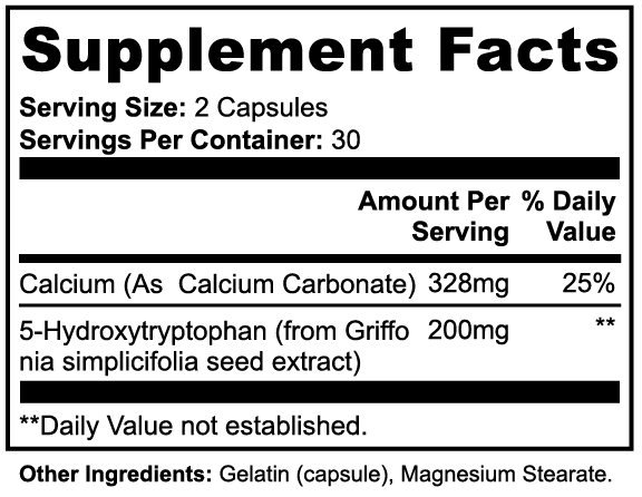 5-HTP Dietary Supplement for Mood and Well-Being – Supplement Facts Label